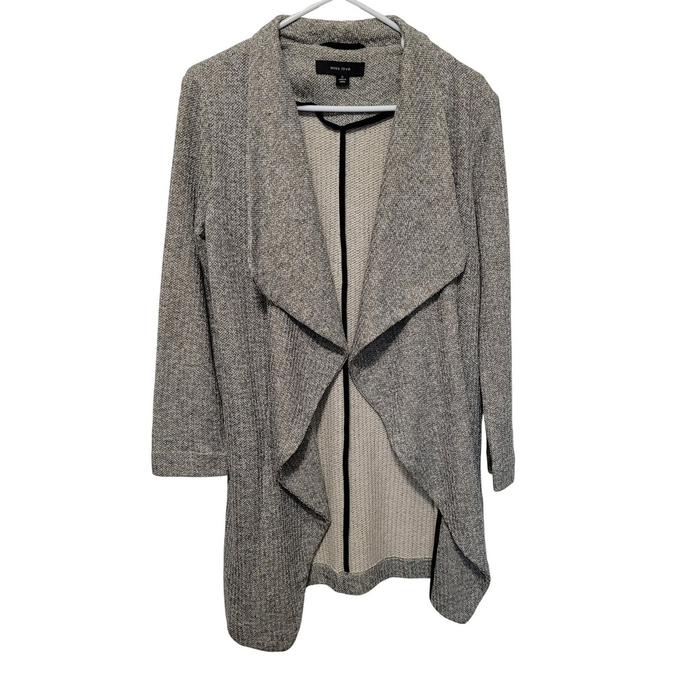 Miss Love Gray Salt and Pepper Draped Waterfall Cardigan Sweater Womens Small